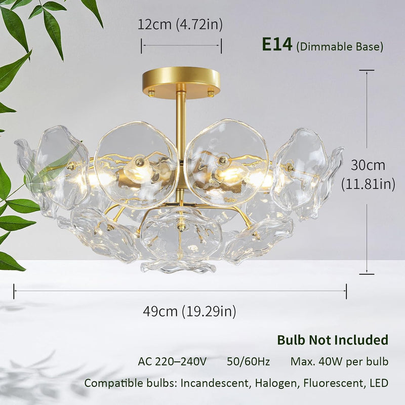 Floral Crystal Ceiling Light 3-Light Chandelier