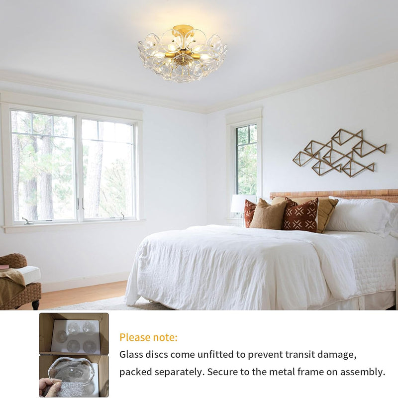 Floral Crystal Ceiling Light 3-Light Chandelier
