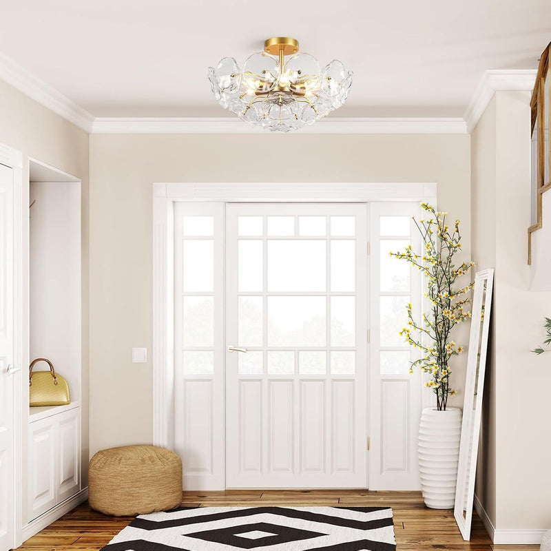 Floral Crystal Ceiling Light 3-Light Chandelier