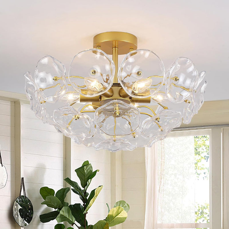 Floral Crystal Ceiling Light 3-Light Chandelier