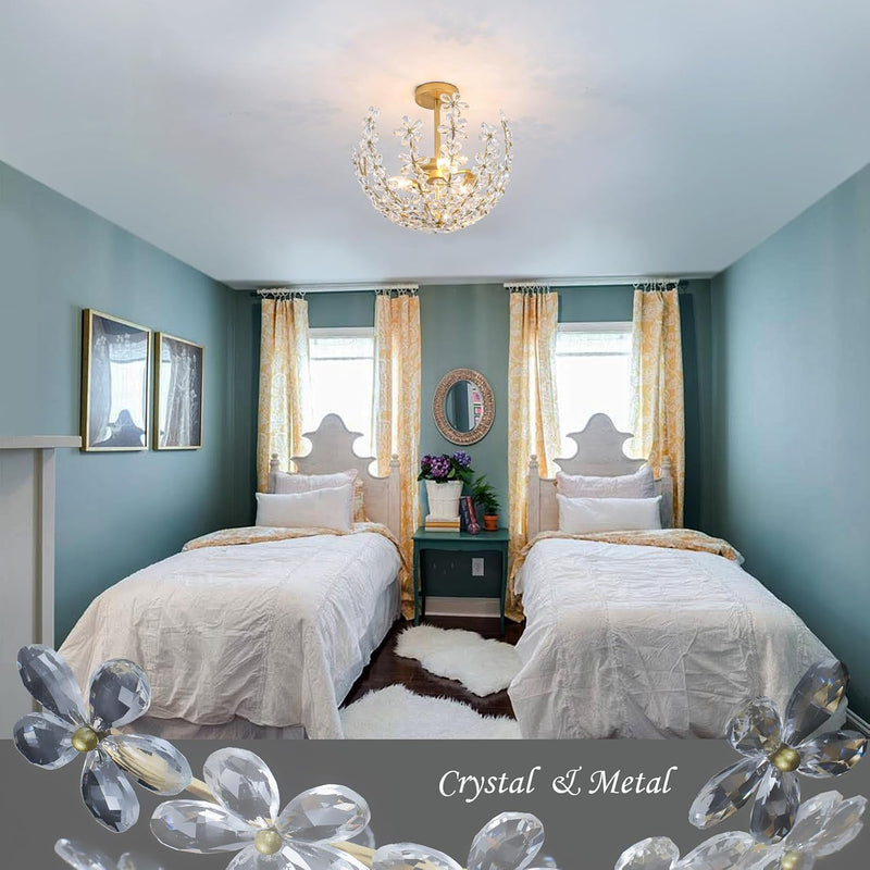 Floral Crystal Ceiling Light 3-Light Chandelier