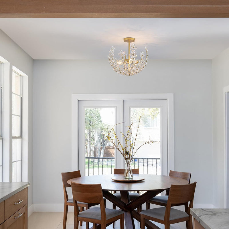 Floral Crystal Ceiling Light 3-Light Chandelier