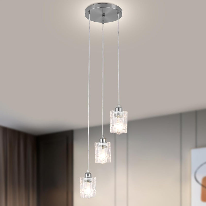 Glass Ceiling Pendant Light Modern 3-Light Chrome Chandelier