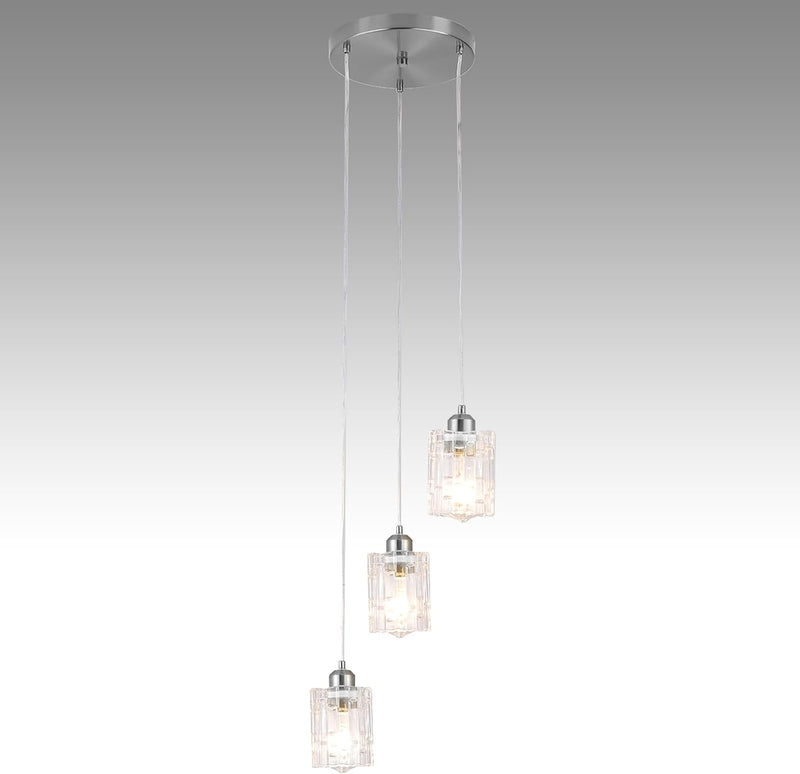 Glass Ceiling Pendant Light Modern 3-Light Chrome Chandelier