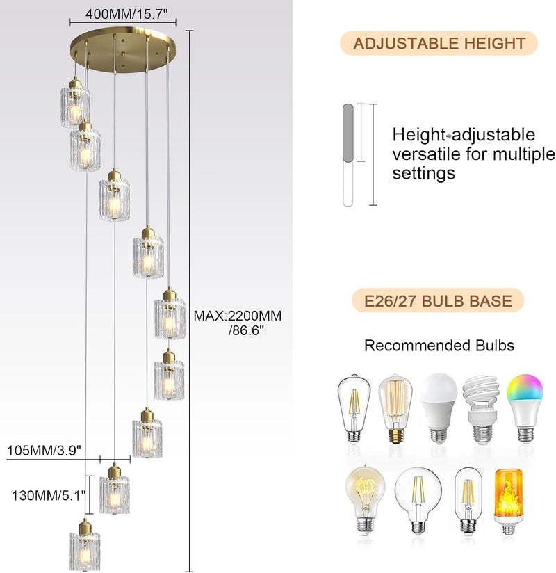 Glass Ceiling Pendant Light Modern 3-Light Chrome Chandelier