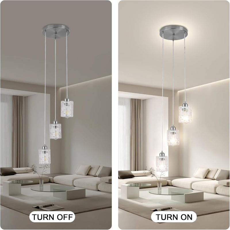 Glass Ceiling Pendant Light Modern 3-Light Chrome Chandelier
