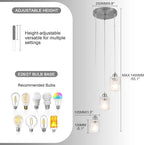 Glass Ceiling Pendant Light Modern 3-Light Chrome Chandelier