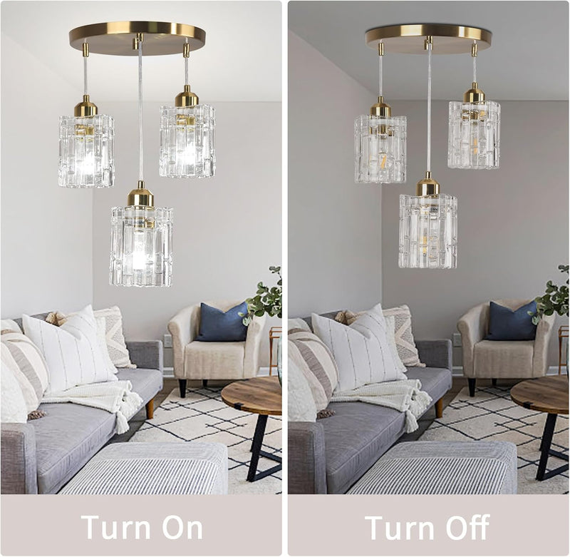 Glass Ceiling Pendant Light Modern 3-Light Chrome Chandelier