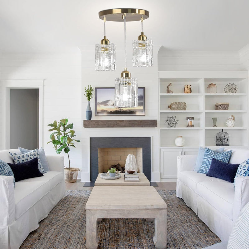 Glass Ceiling Pendant Light Modern 3-Light Chrome Chandelier