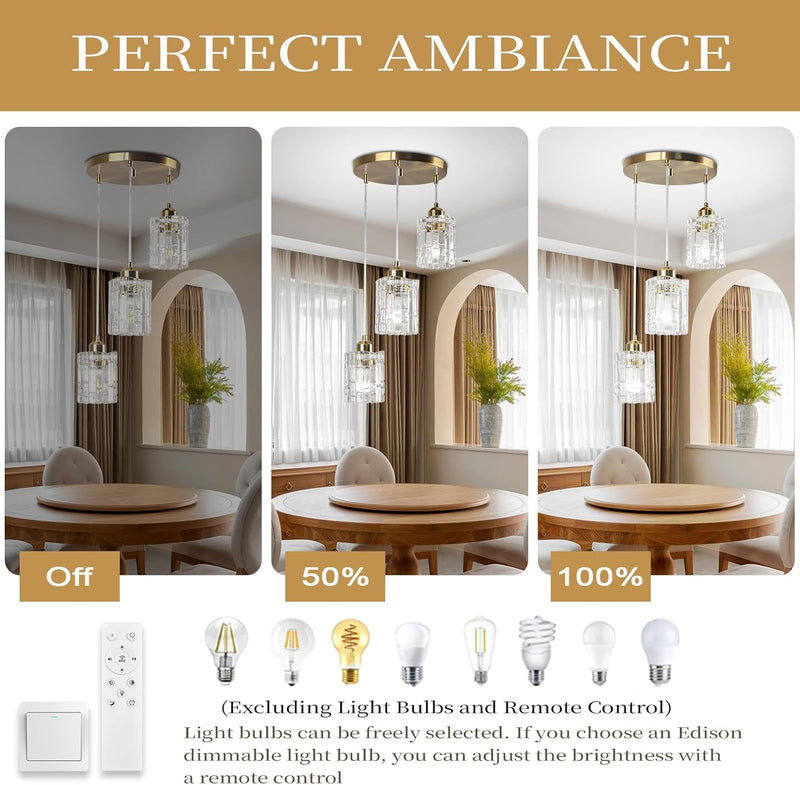 Glass Ceiling Pendant Light Modern 3-Light Chrome Chandelier