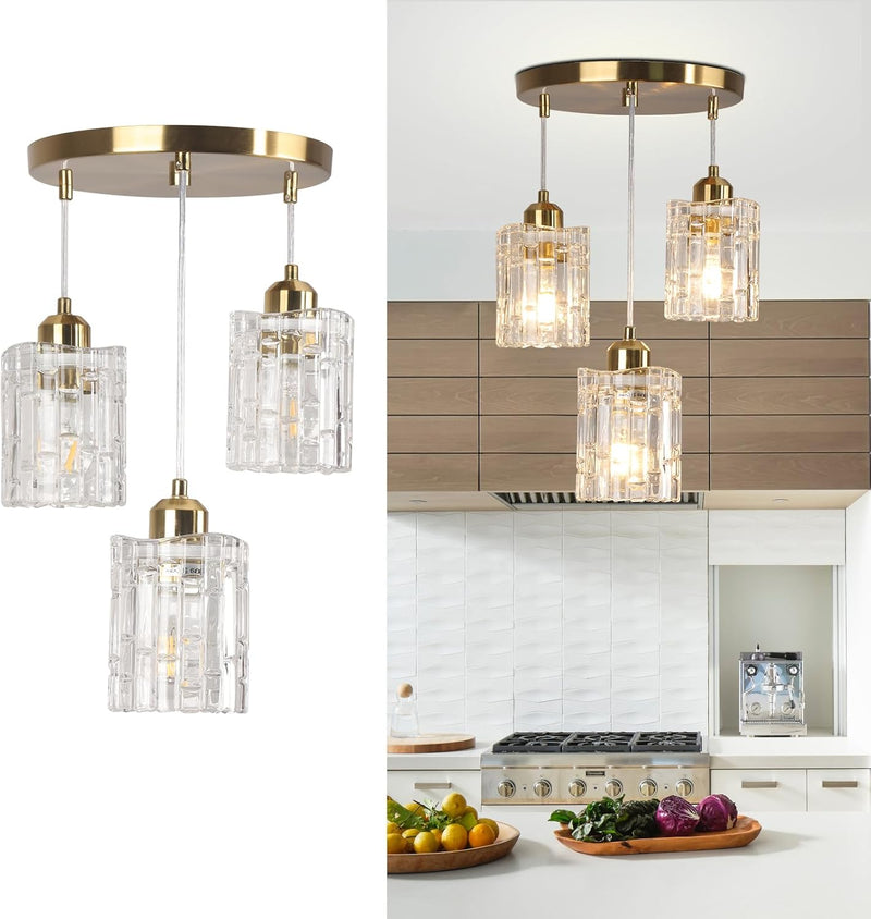 Glass Ceiling Pendant Light Modern 3-Light Chrome Chandelier