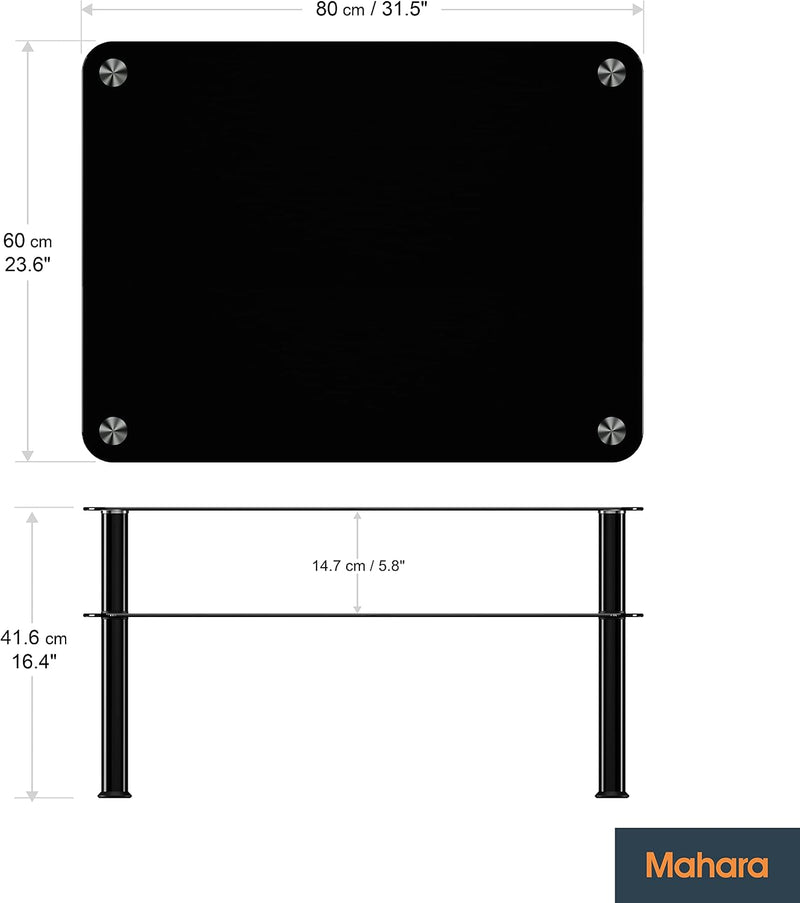 Glass Coffee Table Slimline Side with Shelf