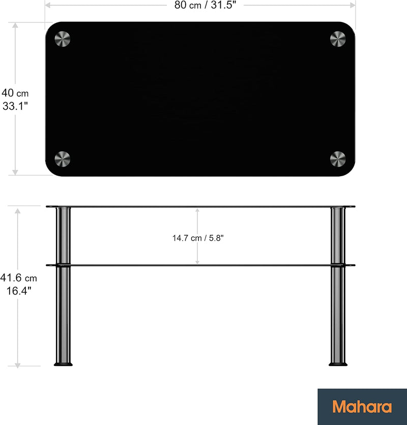 Glass Coffee Table Slimline Side with Shelf
