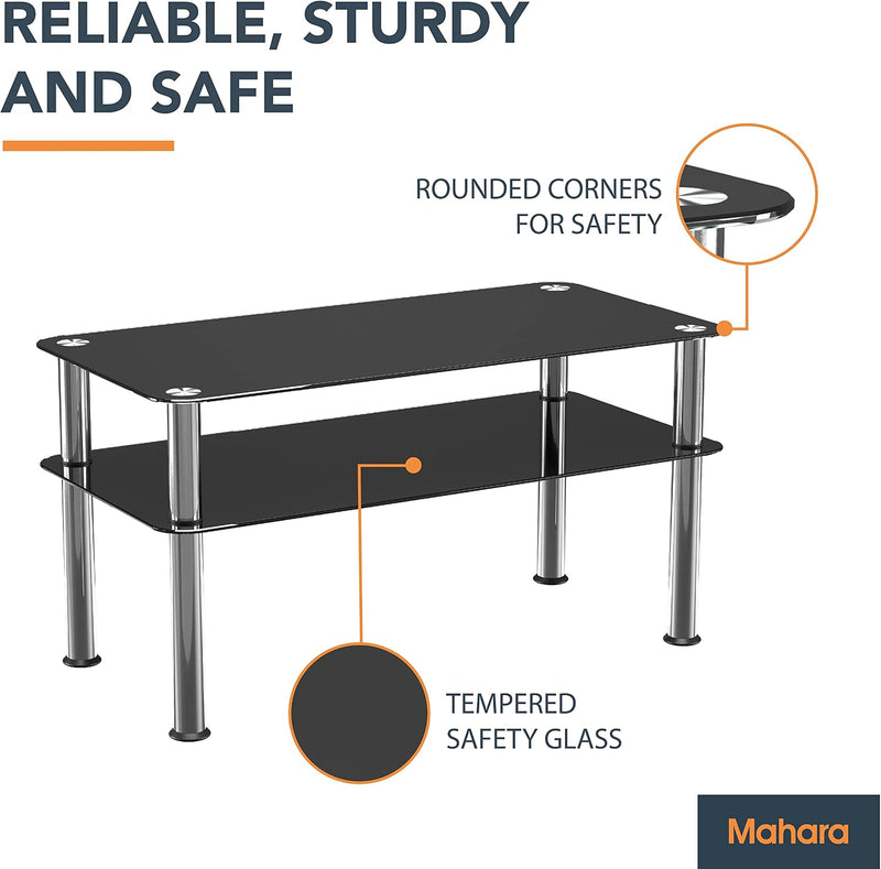 Glass Coffee Table Slimline Side with Shelf