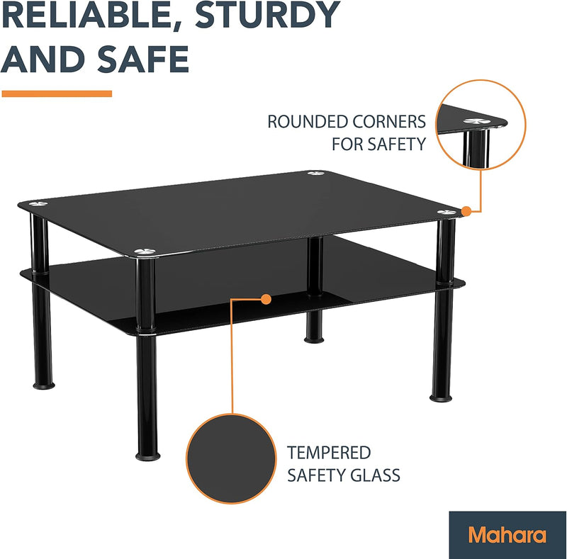 Glass Coffee Table Slimline Side with Shelf