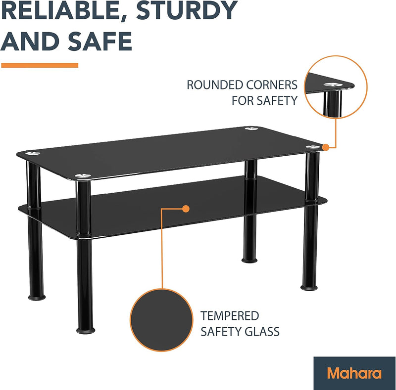 Glass Coffee Table Slimline Side with Shelf