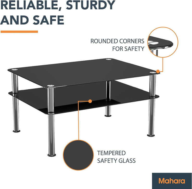 Glass Coffee Table Slimline Side with Shelf