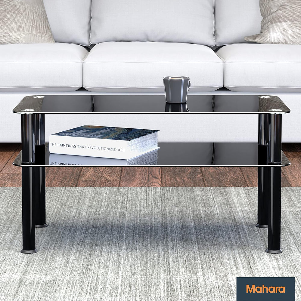 Glass Coffee Table Slimline Side with Shelf