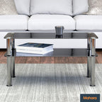 Glass Coffee Table Slimline Side with Shelf