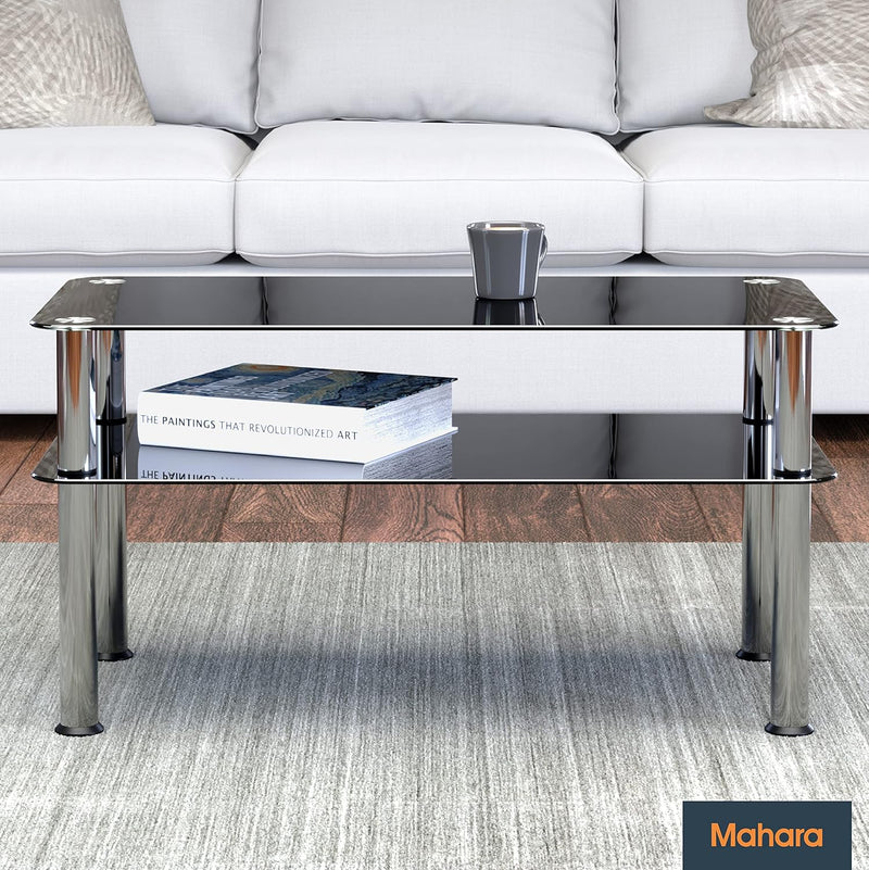 Glass Coffee Table Slimline Side with Shelf