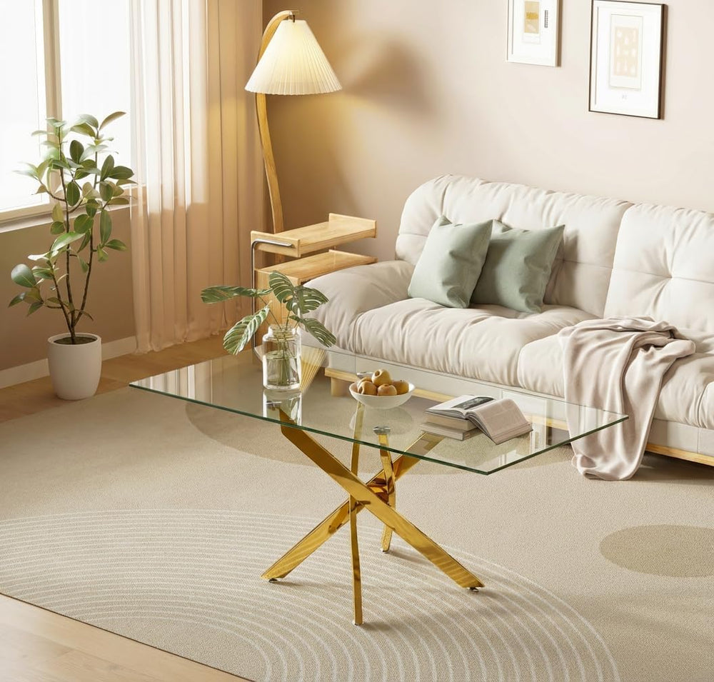 Glass Coffee Table with Chrome Legs for Living