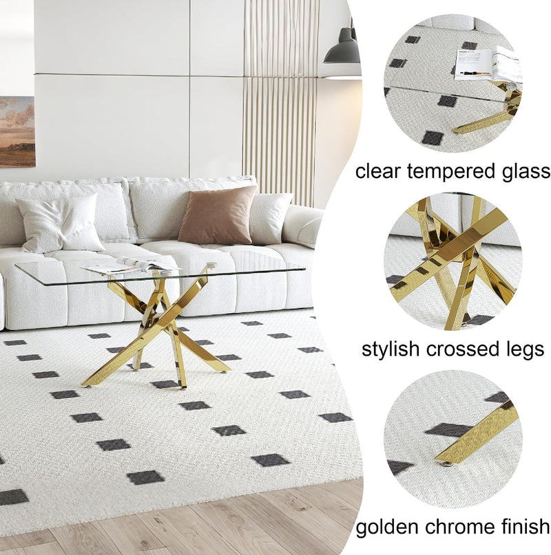 Glass Coffee Table with Chrome Legs for Living