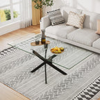 Glass Coffee Table with Metal Legs Modern Simple