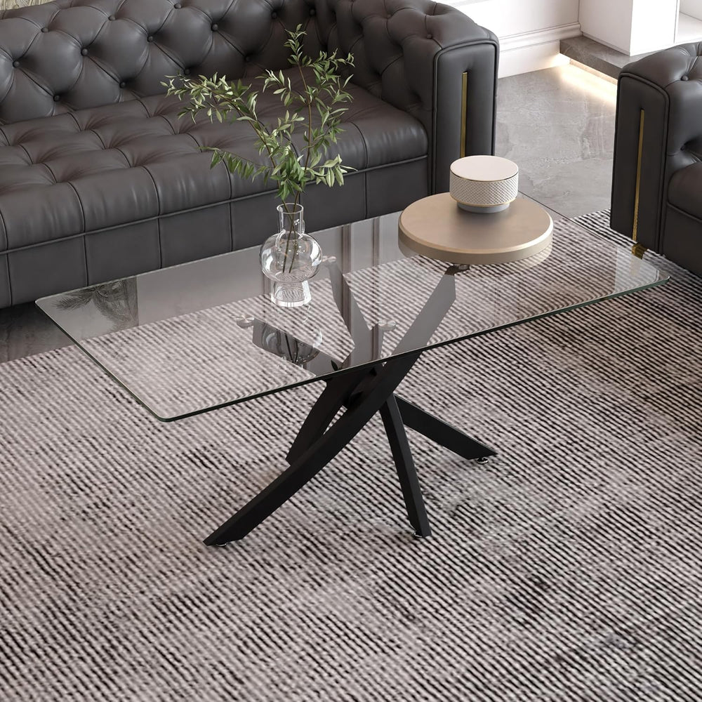 Glass Coffee Table with Metal Legs Modern Simple