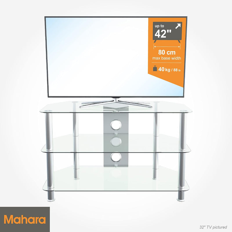 Glass Corner TV Stand Universal Clear Unit 80CM