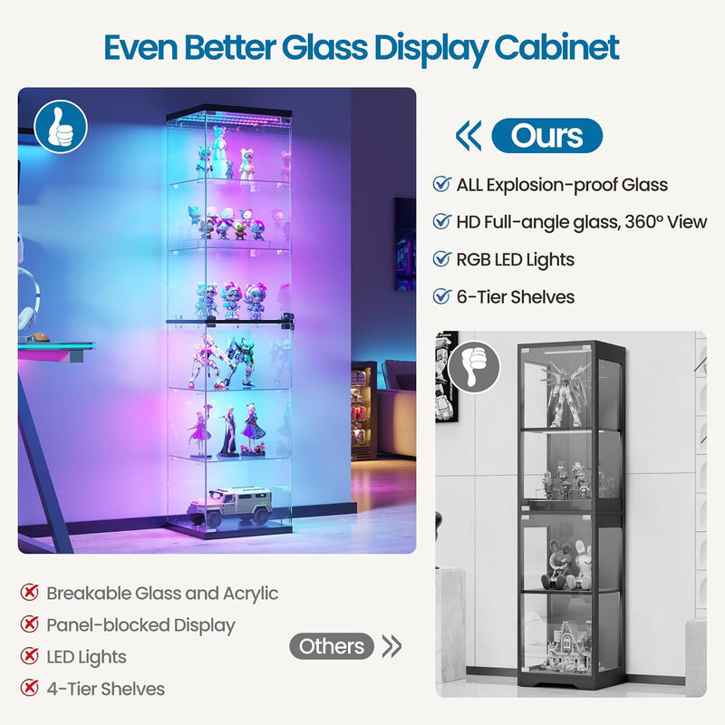 Glass Display Cabinet with RGB Lights 3-Tier