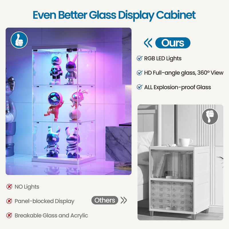 Glass Display Cabinet with RGB Lights 3-Tier