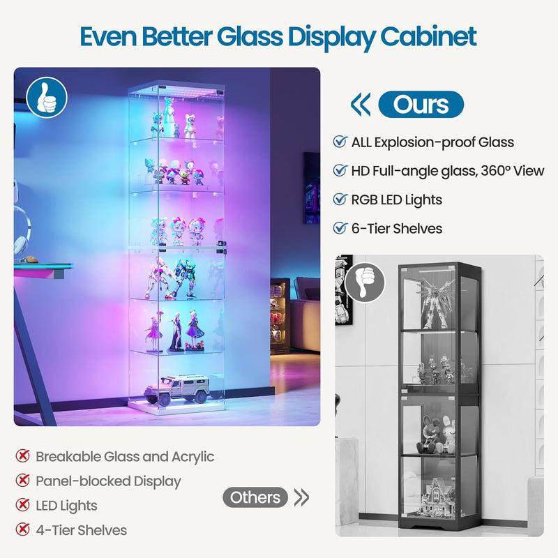 Glass Display Cabinet with RGB Lights 3-Tier