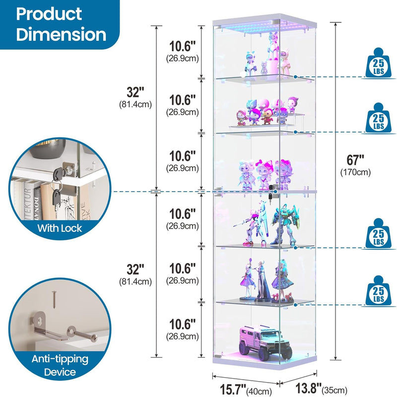 Glass Display Cabinet with RGB Lights 3-Tier