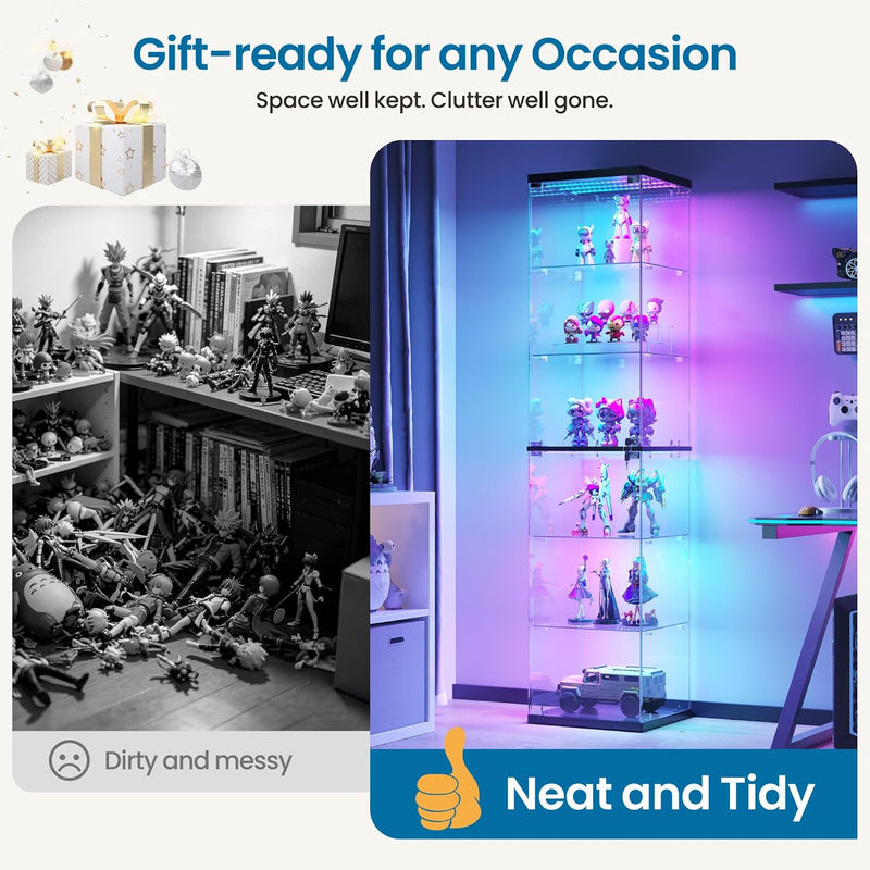 Glass Display Cabinet with RGB Lights 3-Tier