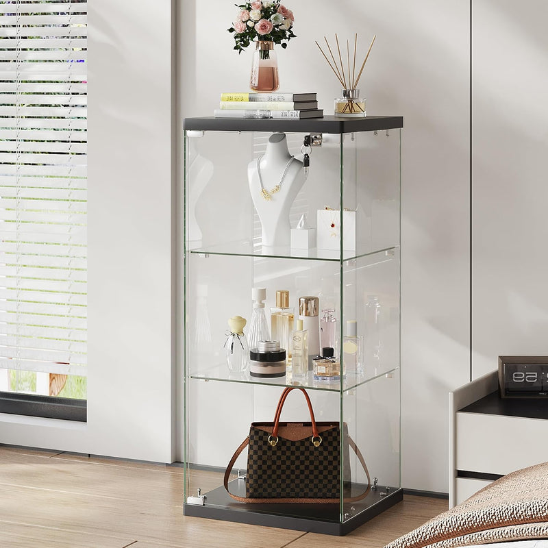 Glass Display Cabinet with RGB Lights 3-Tier
