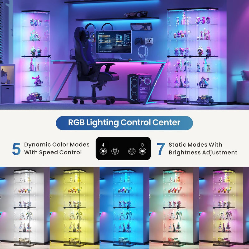 Glass Display Cabinet with RGB Lights 3-Tier