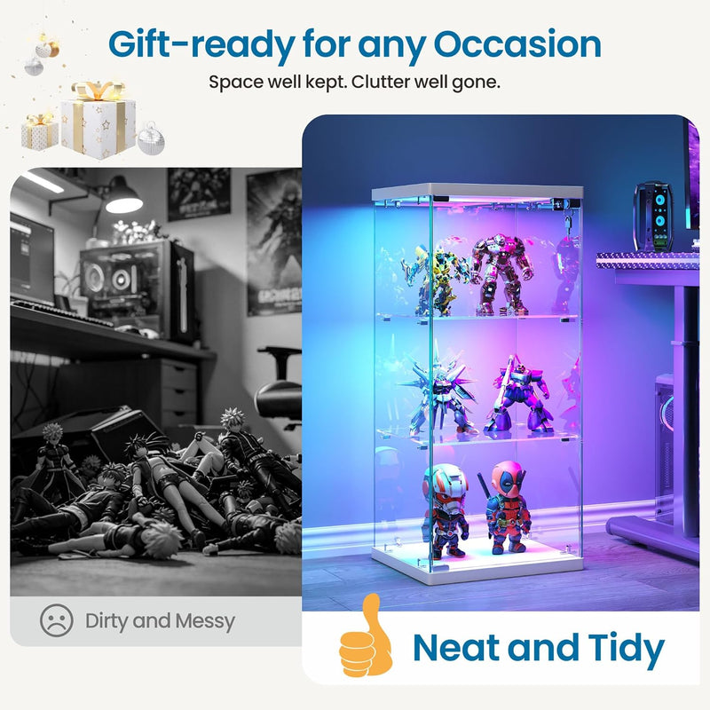 Glass Display Cabinet with RGB Lights 3-Tier