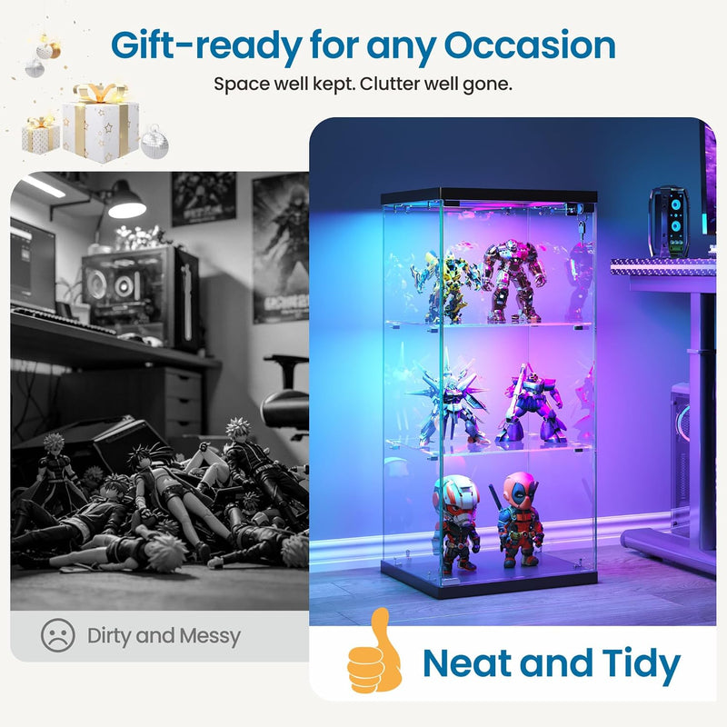 Glass Display Cabinet with RGB Lights 3-Tier