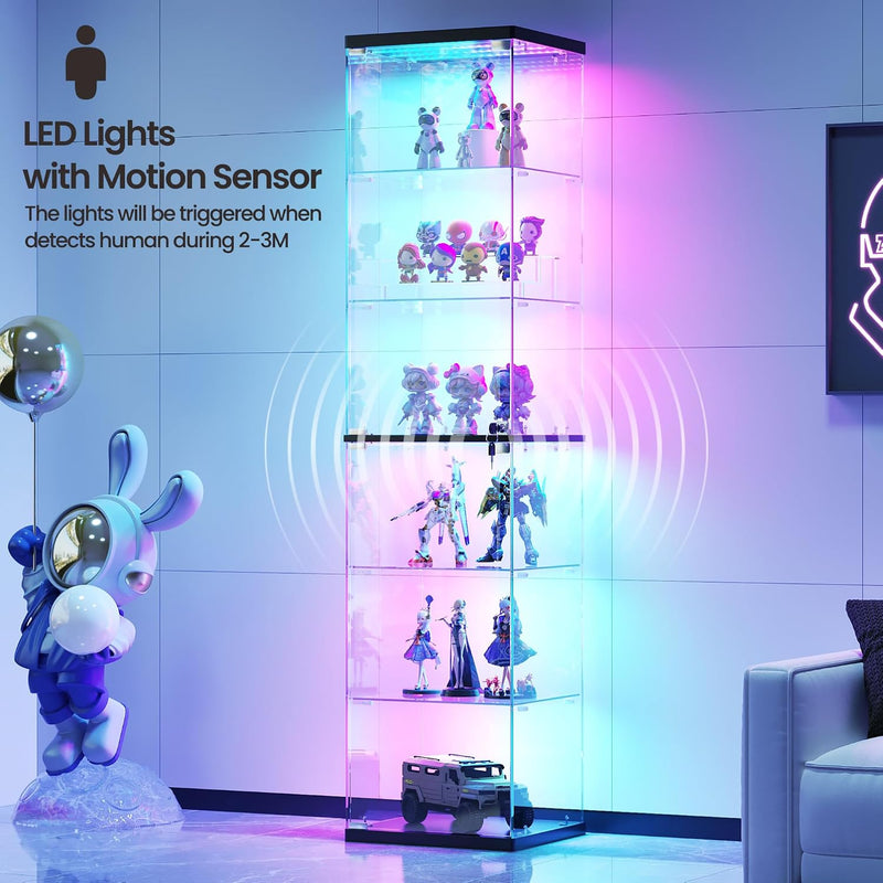 Glass Display Cabinet with RGB Lights 3-Tier