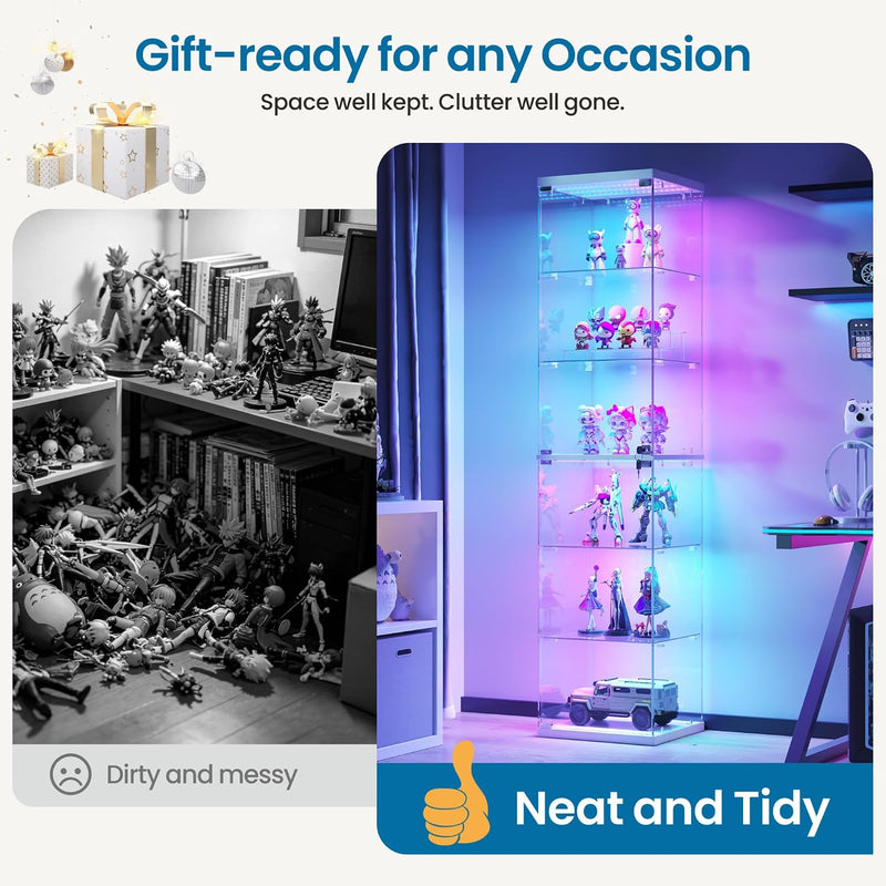 Glass Display Cabinet with RGB Lights 3-Tier