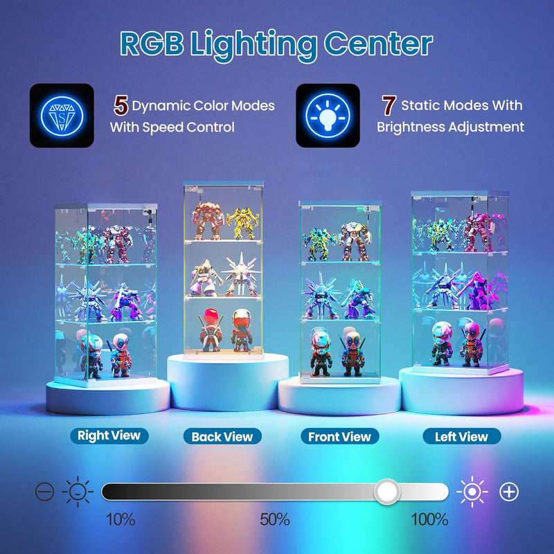 Glass Display Cabinet with RGB Lights 3-Tier