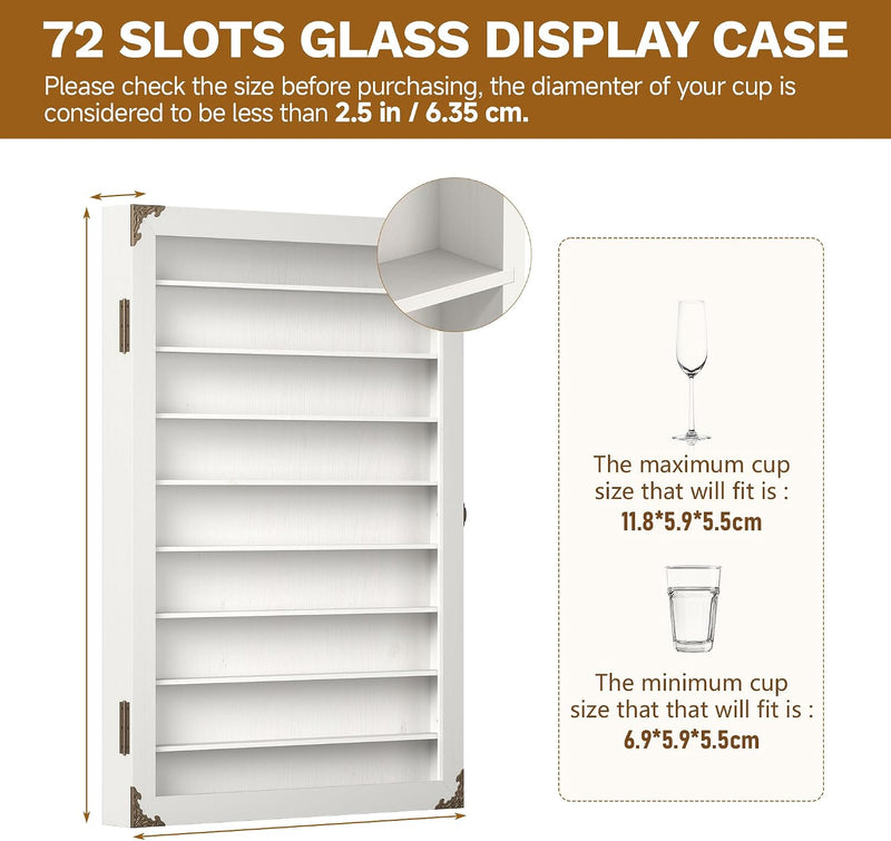 Glass Display Case Lockable 72 Slots Wooden Cabinet