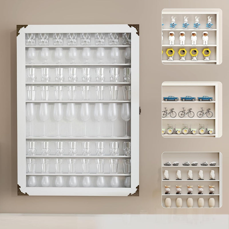 Glass Display Case Lockable 72 Slots Wooden Cabinet
