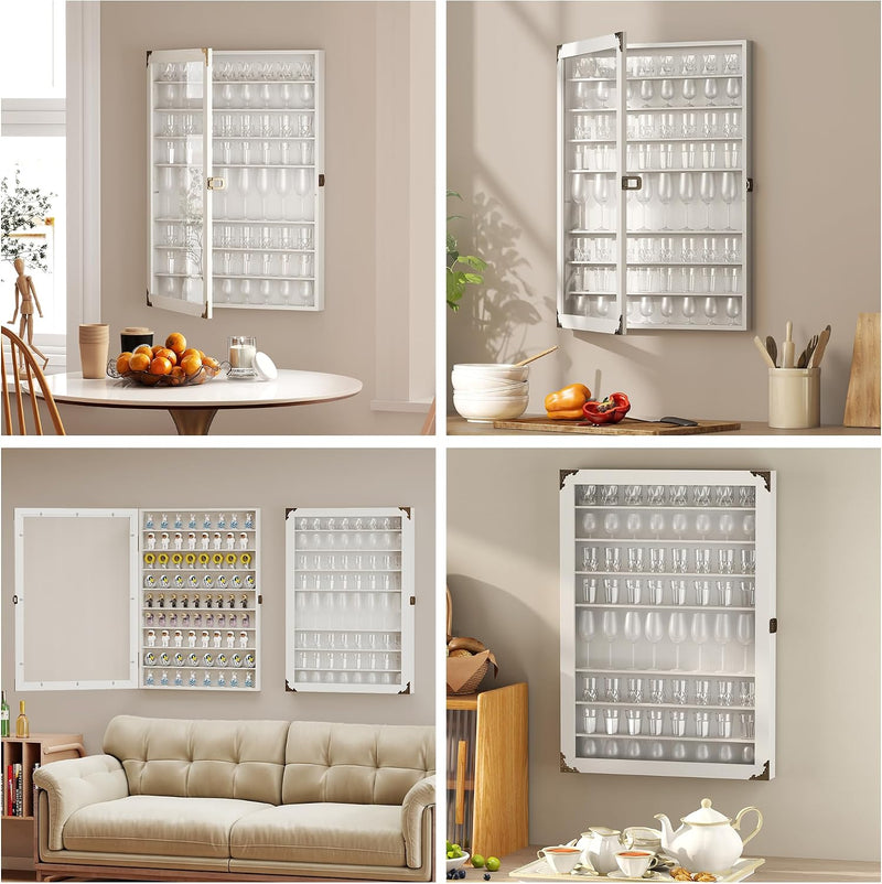Glass Display Case Lockable 72 Slots Wooden Cabinet