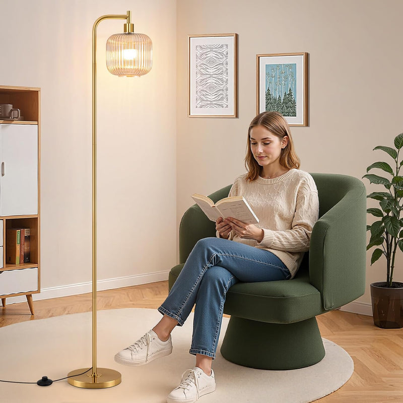 Glass Floor Lamp for Living Room Modern Ribbed