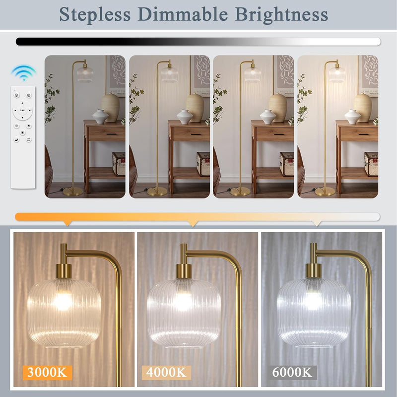 Glass Floor Lamp for Living Room Modern Ribbed