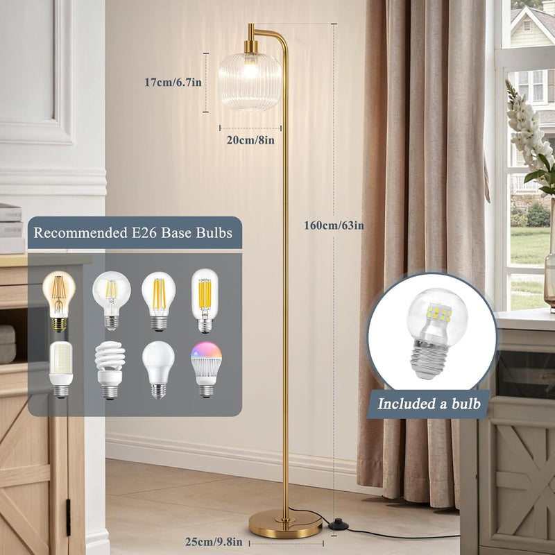 Glass Floor Lamp for Living Room Modern Ribbed