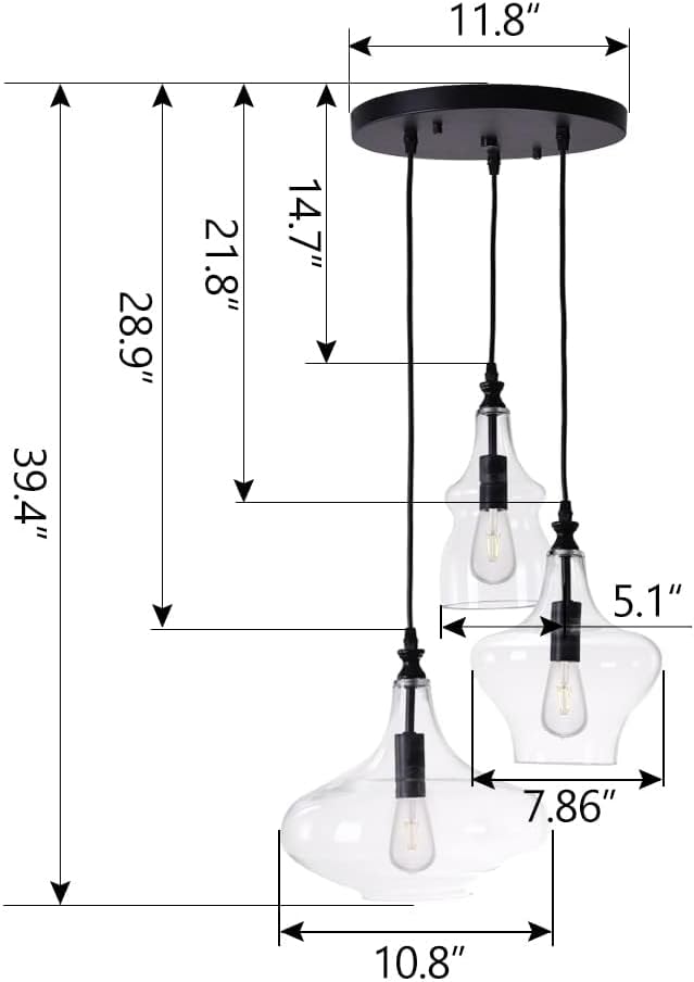 Glass Pendant Chandelier for Dining Room Hanging Modern