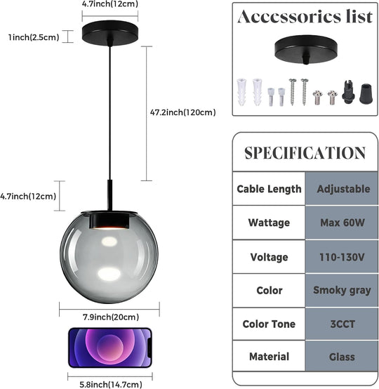 Large Glass Pendant Light for Kitchen Island