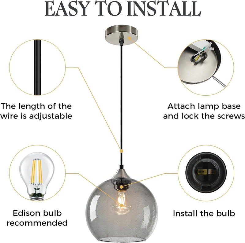 Glass Pendant Light for Kitchen Island Includes Extra